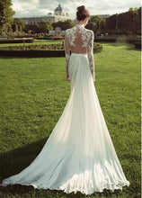Load image into Gallery viewer, Chiffon Sheath Wedding Dresses  with Lace Appliques High Collar