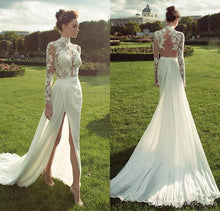 Load image into Gallery viewer, Chiffon Sheath Wedding Dresses  with Lace Appliques High Collar