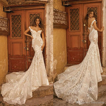 Load image into Gallery viewer, Mermaid Wedding Dresses Couture Off Shoulder Lace Applique Sweep Train