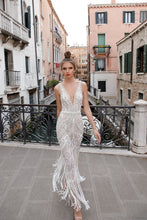 Load image into Gallery viewer, Beach Wedding Dress with Beaded Lace Appliqued Backless Plunging Neckline...