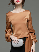 Load image into Gallery viewer, Drape Sleeve Tie Front Blouse