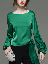 Load image into Gallery viewer, Drape Sleeve Tie Front Blouse