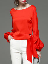 Load image into Gallery viewer, Drape Sleeve Tie Front Blouse